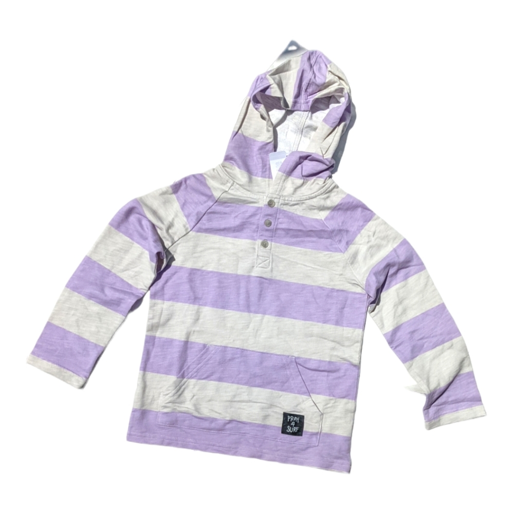 Gymboree S 5-6 Purple/White Pray 4 Surf Striped Hoodie Tshirt
